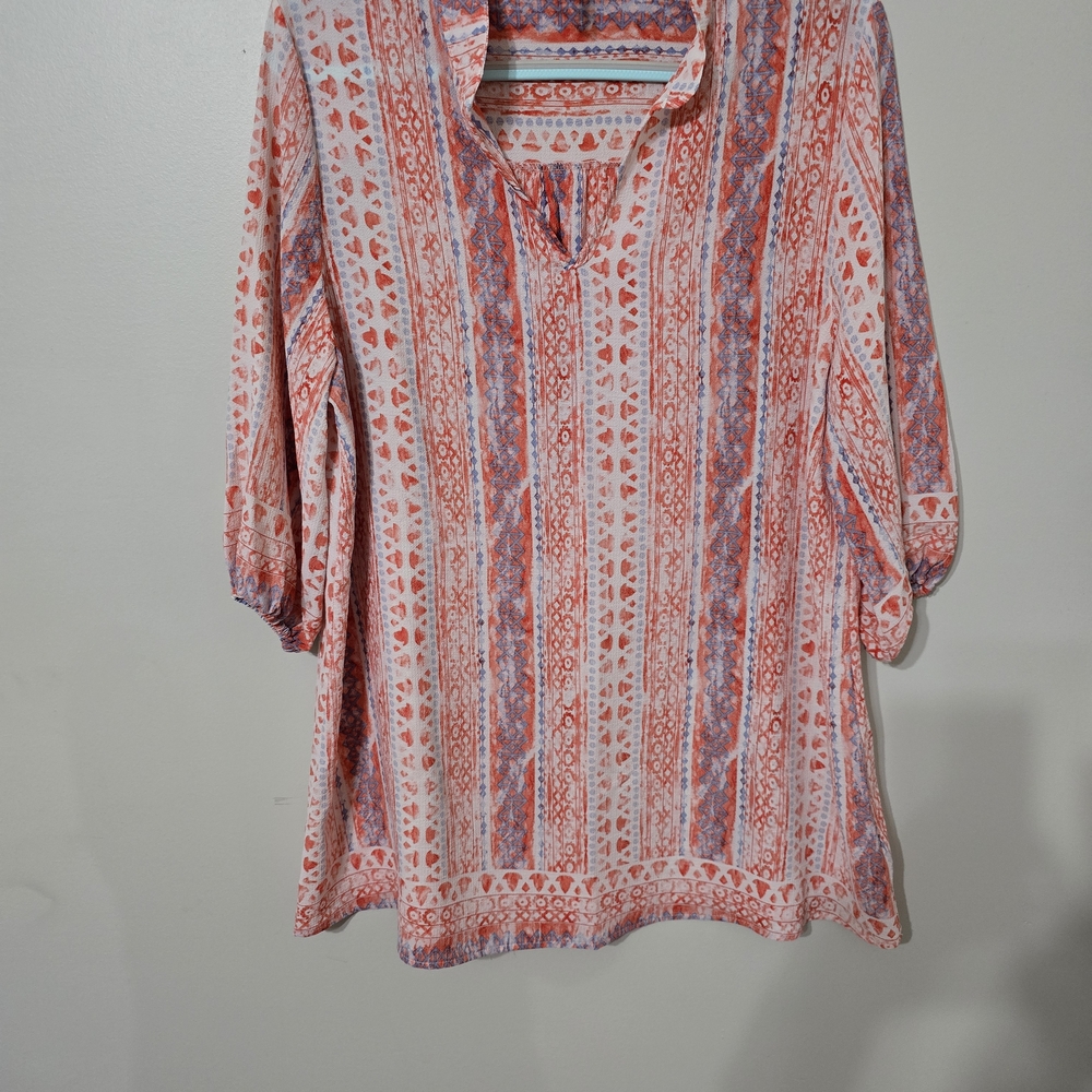 MOA Women's Red and Blue Patterned Top
